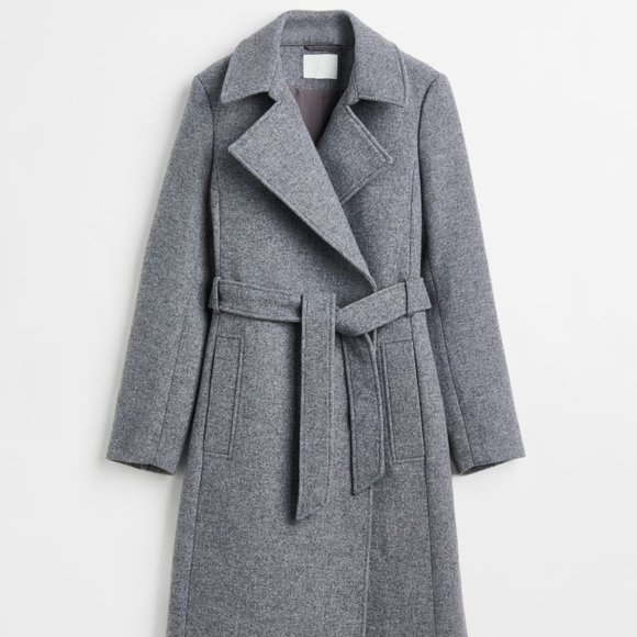 Chic Gray Melange Knee-Length Tie Belt Coat - Brand New! - Picture 1 of 2